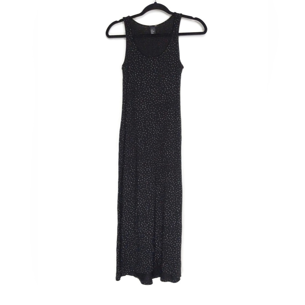Sleeveless Black Maxi Dress with Subtle White Dot Print Medium